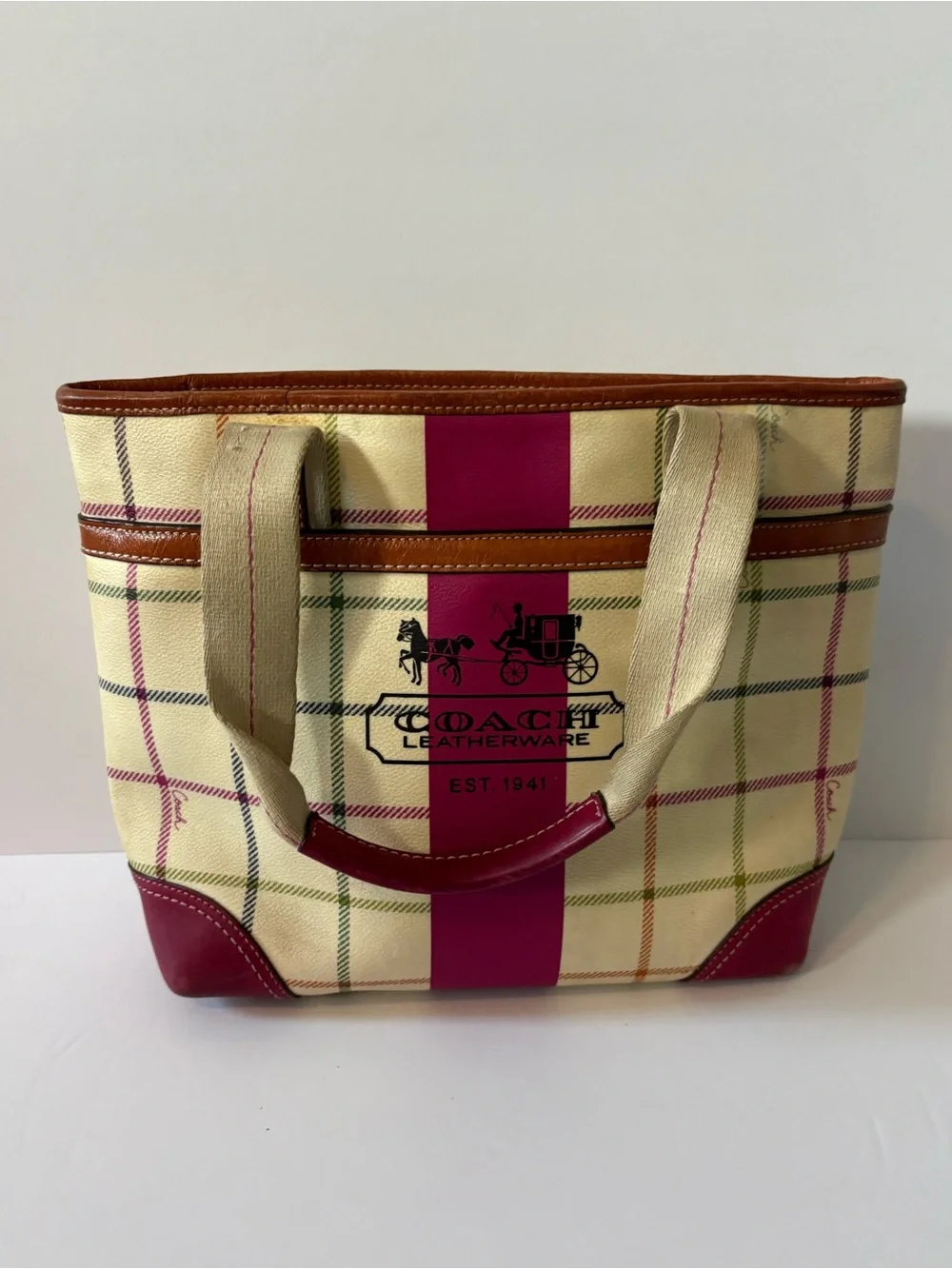 Coach Heritage Stripe Tattersall Tote